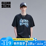 古由卡（GUUKA）xSANK纯棉短袖潮牌t恤男士夏季2025新款刘宇同款嘻哈宽松休闲半袖 黑色 F7062 M