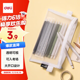 得力（deli）学生笔袋 透明尼龙网纱考试专用可带入考场 多功能学生铅笔袋 文具收纳袋 中高考考研适用 白色