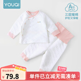优奇婴儿衣服秋冬套装宝宝保暖夹棉内衣高腰护肚男女儿童2件套秋冬装 秋冬【高腰】浅红 73