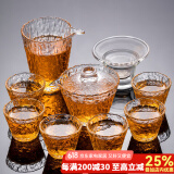 瓷牌茗茶具 玻璃茶具套装家用功夫茶具带过滤内胆泡茶壶茶杯盖碗整套茶具 冰露10件套