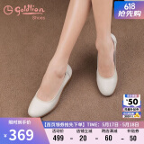 金利来（goldlion）女鞋坡跟皮鞋时尚圆头牛皮浅口一脚蹬单鞋女 G662320016米白38
