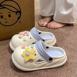 梵昇昱 洞洞鞋女款可爱踩屎感厚底防滑凉鞋EVA度假夏季外穿包头拖鞋 白蓝星星cute猫【36-37】偏小码