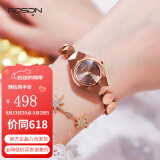 劳士顿（ROSDN） 手表女简约防水石英表女表双日历女士手表七夕新年礼物送女友 全刻度玫金咖色款 25mm