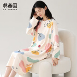 棉基因女士睡衣女春秋季纯棉圆领套头长袖睡裙25年新款舒适可外穿家居服