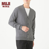 无印良品 MUJI 男式 美利奴羊毛 高针距 V领开衫 M9AA023 灰色 L