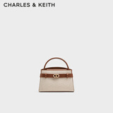 CHARLES&KEITH鳄鱼纹凯莉包手提包斜挎包包CK2-50270880-2灰褐色/米色 S