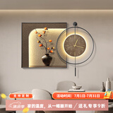 福进门奶油风餐厅装饰画柿柿如意客厅钟表挂画饭厅餐桌背景墙壁画高级感 A（黑色边框） 60*60+50挂钟 常规款（优质油画布+铝合金）
