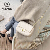 奥康（Aokang）包包女款牛皮女士单肩包大容量菱格链条斜挎包生日38妇女神节礼物 米白色