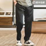 马登工装美式卡其垂感休闲裤老钱风抗皱免烫西裤517直筒长裤子男夏季 炭黑色 M