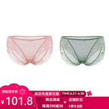 金三塔商场同款女士内裤100%桑蚕丝花边中腰三角裤真丝内裤女 浅青瓷+粉色 2条 L