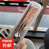 可爱勺子叉子家用水果叉儿童吃饭食用不锈钢调羹汤勺ins风高颜值 粉随机发货（勺叉筷）
