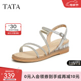 他她（TATA）绝美坡跟凉鞋女外穿一字带时装凉鞋夏季新款7UA03BL4 银色 37