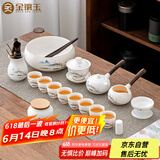 金镶玉功夫茶具套装陶羊脂玉白瓷泡茶壶杯办公送人礼品盒高端 江上观景