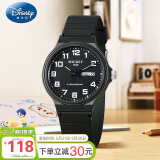 迪士尼（Disney）学生手表初中生简约防水双日历青少年石英表小学生手表黑色11433B