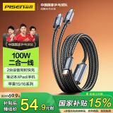 品胜 双type-c数据线二合一PD快充100W充电线一拖二cto2c多头适用苹果1615华为小米手机笔记本车载1.5m