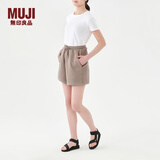 无印良品（MUJI）女式 双层编织短裤 裤子 休闲裤 BB09CC3S 白色运动短裤 夏 深咖啡色 S