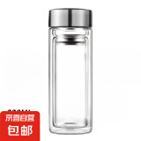 【⭐采销推荐】高硼硅双层玻璃杯泡茶杯茶水分离杯隔热车载水杯 双层真空底银色直筒 330ml 1只