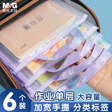 晨光（M&G）文具 双层手提A4文件袋小学生透明网格学科分类袋 试卷科目分类拉链袋 作业6个装ADM929WME