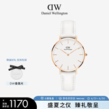 丹尼尔惠灵顿（DanielWellington）DW手表女表32mm金色边白盘白皮带学生手表节日礼物DW00100189