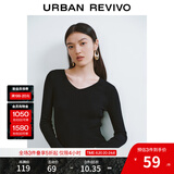 UR秋季新款女装简约基础百搭休闲修身V领针织衫UWB940008 正黑 M