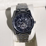 2025新款男士手表男时尚百搭潮流学生防水夜光日历商务钢带石英表 1425银黑 送表盒调表器