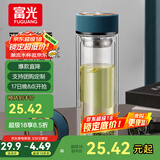 富光双层玻璃杯男女保温耐高温透明家用商务办公泡茶杯子过滤车载水杯 绅士蓝【加厚底+不锈钢盖】420ml