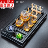 正扬茶盘套装家用茶台排水式茶盘茶托简约大号功夫茶具茶海 8头亮彩套装+6金把+杯架-荷塘+生财舍得