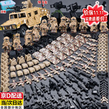 兼容乐高特种兵军事积木玩具特警小人拼装模型男孩儿童生日礼物 战狼12人12盾+悍马车+桶