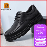 老人头（LAORENTOU）皮鞋男商务休闲低帮鞋头层牛皮系带厚底透气爸爸鞋 260279 黑40