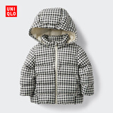 优衣库婴幼儿宝宝PUFFTECH空气棉服可机洗拉链连帽外套479703 09 黑色 80