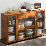 木马人厨房置物架北欧餐边柜微波炉家用客厅柜家用实木多功能储物柜酒柜 【长虹透明门】四门135长