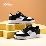 361°儿童四季板鞋男女童(3-12岁)百搭魔术贴滑板鞋小白鞋 白35