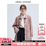 VEGA CHANG皮衣女款2025年新款春秋美式复古中长款PU皮外套 橡皮粉 M