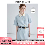 VEGA CHANG法式茶歇连衣裙女2025夏季新款高级感气质小个子显瘦赫本风长裙子 baby蓝（长款升级版） M