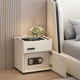 凯仕帝智能实木床头柜带隐藏式保险密码卧室床边柜一体无线充电储物箱 米白色（带保险柜）智能 全实木 宽45长40高50cm