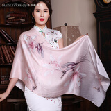 达芬奇密码真丝丝巾女100%桑蚕丝纱巾高档披肩母亲节妈妈生日礼物送长辈礼盒 香榭百合 灰粉