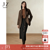 玖姿·安娜蔻商务通勤简洁气质百搭毛呢A字半身腰裙女2024冬款 素黑 L