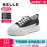 百丽（Belle）小白鞋女鞋商场款厚底增高一脚蹬单鞋透气休闲鞋U8N1DAM3 黑色 36 (230mm)
