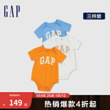 Gap婴儿春季LOGO纯棉连体衣儿童装404329开裆裤三件装 蓝橙白组合 80cm(9-18月)尺码偏小，选大一码