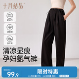 十月结晶孕妇裤夏季薄款阔腿裤高腰托腹透气排汗运动裤宽松休闲裤雅黑色XL