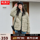 坦博尔羽绒服女短款翻领韩版宽松女士灯芯绒外套TD236266 奶茶棕 170 