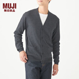 无印良品 MUJI 男式 美利奴羊毛 高针距 V领开衫 M9AA023 深灰色 L