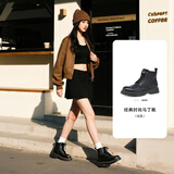 马克华菲马丁靴女士2025秋冬季棉鞋加绒雪地靴高帮女鞋靴子皮靴 纯黑 37