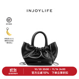 INJOYLIFE褶皱云朵包小手提包小众百搭羊皮链条包单肩斜挎包可爱女包 黑色