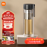 米家玻璃杯 双层带茶隔水杯 耐高温泡茶杯  加厚透明杯子400mL 金属灰