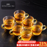 瓷牌茗茶具 玻璃茶杯大号透明玻璃品茗杯耐热小茶杯带把水杯功夫茶具主人杯 金色（龙鳞）6个把杯 105ml