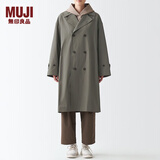 无印良品 MUJI 男女通用 不易沾水 宽版 双排扣大衣 无性别 男款女款 BDE15C1A 浅灰棕色 XXS-XS
