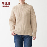 无印良品（MUJI）女式 含牦牛绒羊毛棱纹编织 高圆领宽版毛衣 长袖针织衫 燕麦色 XS -S （155/80A）