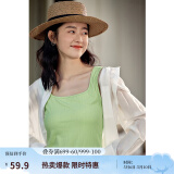 茵曼（INMAN）吊带纯欲T恤上衣2025夏季多色无袖显瘦简约休闲百搭圆领女士上衣 草绿色 L
