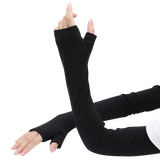 珍碧斯保暖袖套女男秋冬季长款手臂套加厚加绒高弹空调房防寒护胳膊手套 黑色（指套款）